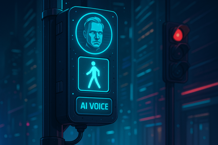Botões de semáforo hackeados com inteligência artificial falando com voz de celebridades.