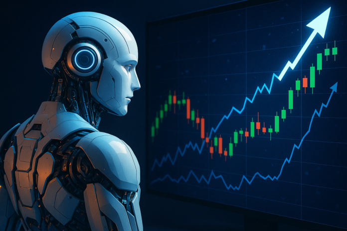 Ilustração futurista representando o impacto da trégua nas tarifas de Trump sobre eletrônicos no Ibovespa galáctico.